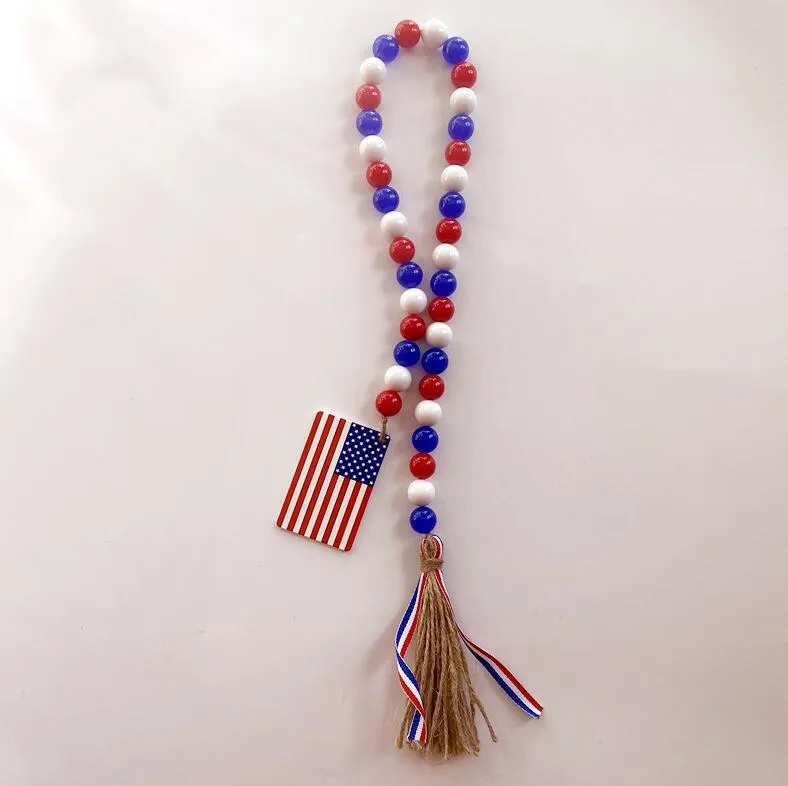 Independence Day Bead String Farmhouse Decorative Emulation Fruit Lemon Wood Beads Tassel Hanging Pendant Hemp Rope Beaded Home Decor YL511