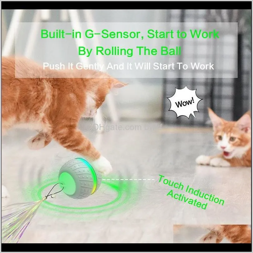 electric magic cat ball toy automatic rolling bouncing intelligent led light interactive teasing cat bell toys usb rechargeable 201217