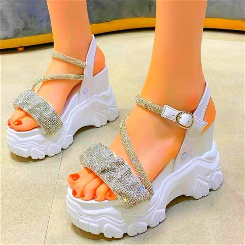 Sandals Party Platform Pumps Women Rhinestone Wedge High Heels Open Toe Summer Boots Oxfords 34 35 36 37 38 39