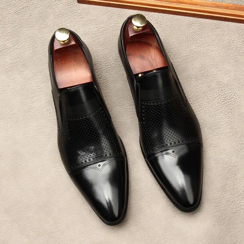 الانزلاق على الرجال اللباس أحذية الحجم 11 الأعمال الزفاف الأحذية جلد طبيعي أشار تو الأحذية الرسمية القهوة الأسود أكسفورد حذاء لوفر