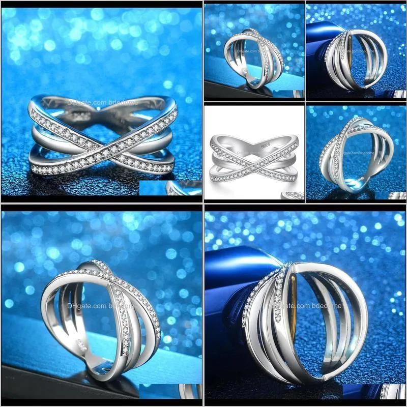 fashion solid silver color alloy ring for women cross x shape exquisite party cocktail ring zirconia micro paved silver jewelry