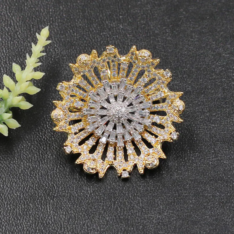 Vanifin Modeschmuck, eleganter, hohler Sonnenblumen-Brosche-Anhänger, doppelter Verwendungszweck, für Verlobung, Alltag, Mikro-Gepflastert, Zirkon, beliebte Geschenke