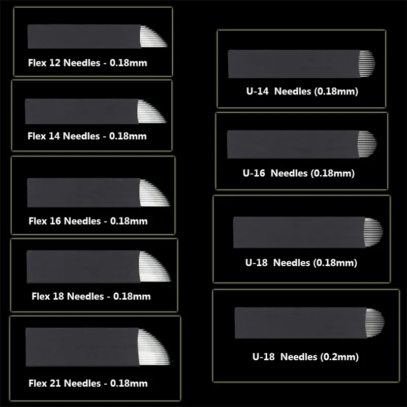 100 جهاز كمبيوتر شخصى إبر الوشم Agulhas Tebori 12 دبابيس Microblading 12 فليكس منحني شفرات للمكياج الدائم الحاجب اليدوي 210323