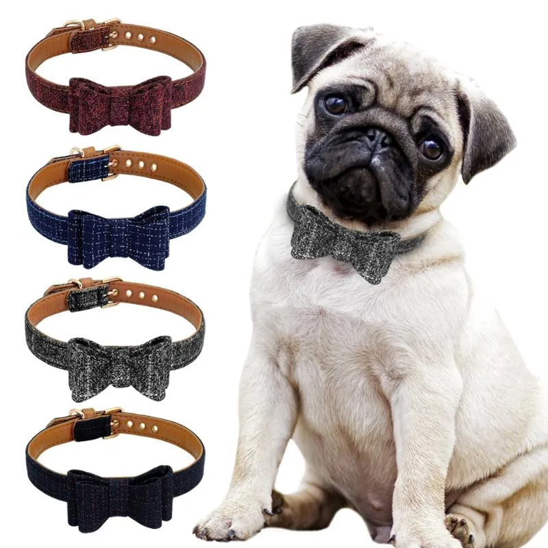 Dog Collars Smycze Regulowany Bowknot Pet Cat Collar Cute Plaid Puppy Kotek Naszyjnik dla małych średnich psów kotów Chihuahua mops s m l