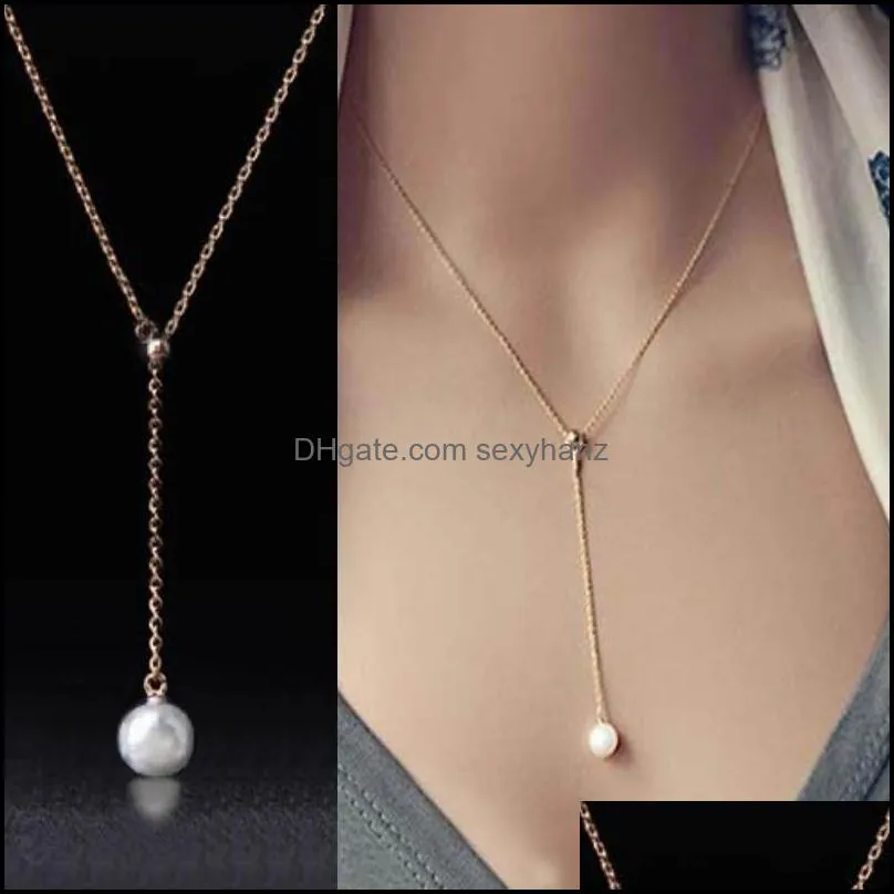 Fashion Big Pearl Pendant Gold Clavicle Chain Adjustable Necklace