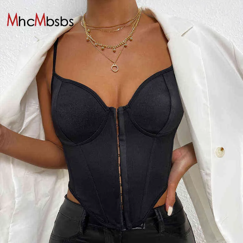 Sexy Summer Goth Black Satin Crop Tops Women Backless Night Club Busiters Corsets Vintage Clothes Bodycon Tanks Camis Y220304