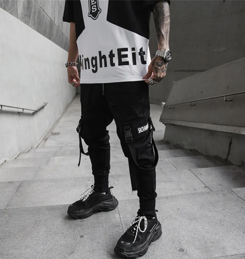 Black Cargo Hip Hop Joggers For Men Loose Fit Harem Jogs