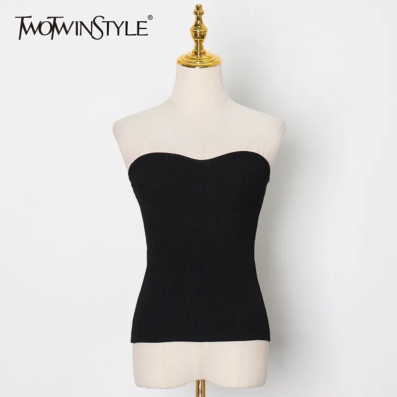 Basic Black Tank Tops For Women Slash Neck Sleeveless Backless Slim Solid T Shirt Female Fashion Style 210524