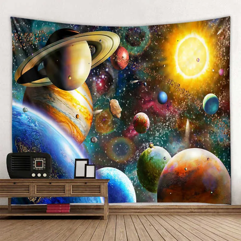 サイケデリックタペストリーの占いパターンヒッピーカーペット家の装飾壁タペストリー毛布の宇宙惑星銀河の壁掛け210609