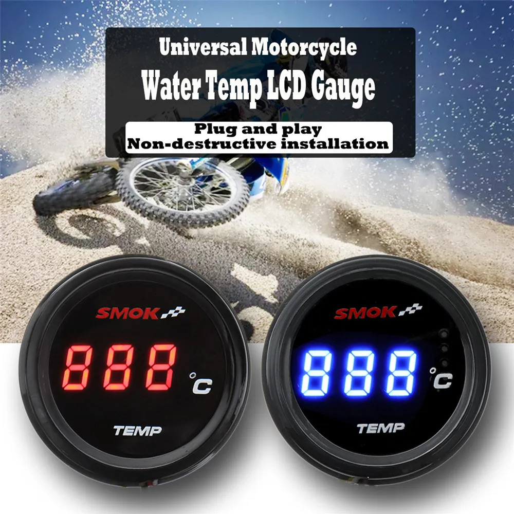 Universal Motorcycle LCD Digital Instruments Thermometer Water Temp Temperature - Red Blue