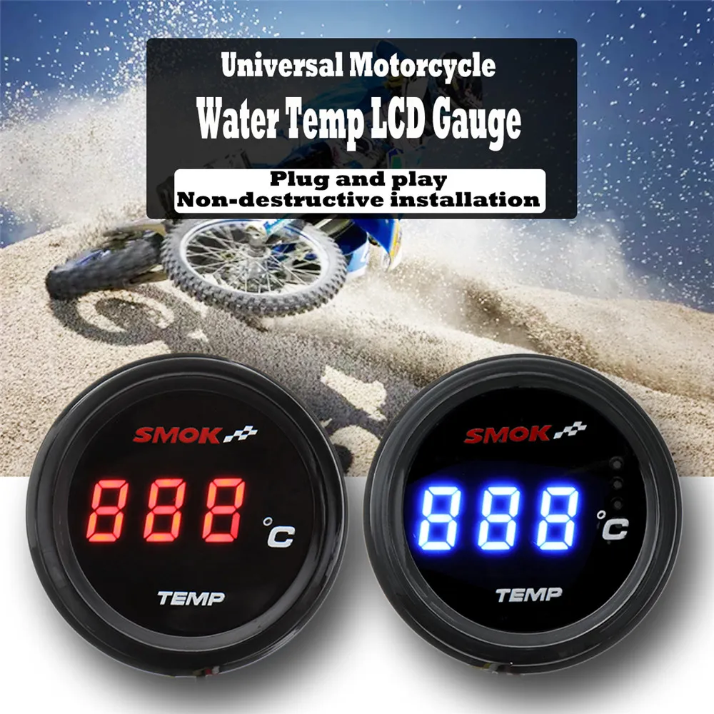 Universal Motorcykel LCD Digital Instrument Termometer Vatten Temperatur - Röd Blå