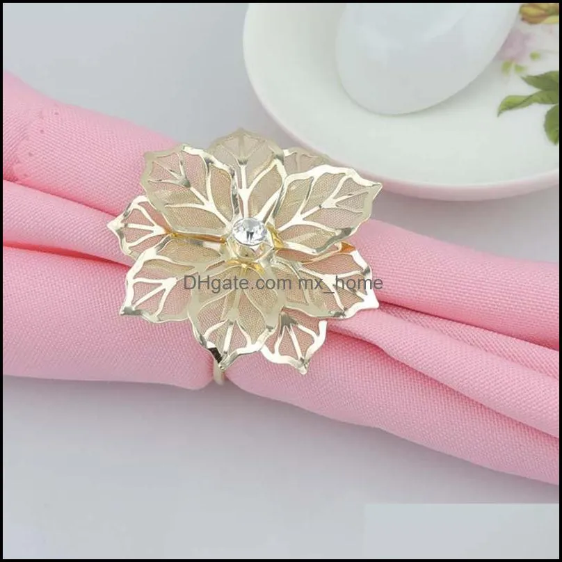 Decoration Aessories Kitchen, Dining Bar Home & Gardenalloy Rings With Hollow Out Rose Flower Metal Napkin Holder For Wedding Banquet Christ