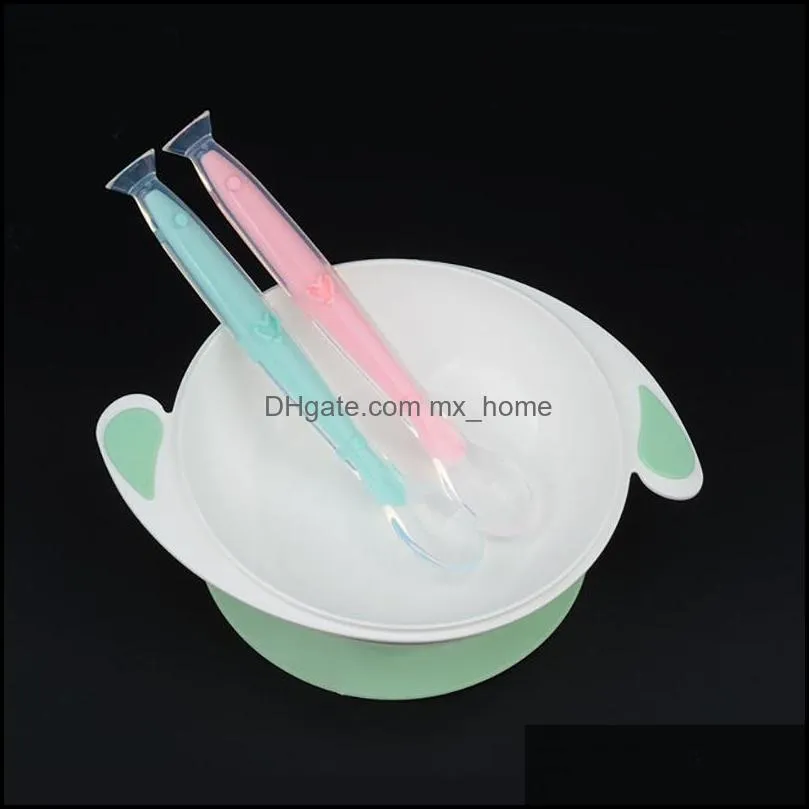 Old Cobbler Newborn Baby Products Silicone Feeding spoon Soft head With suction cup Set box Custom wholesale