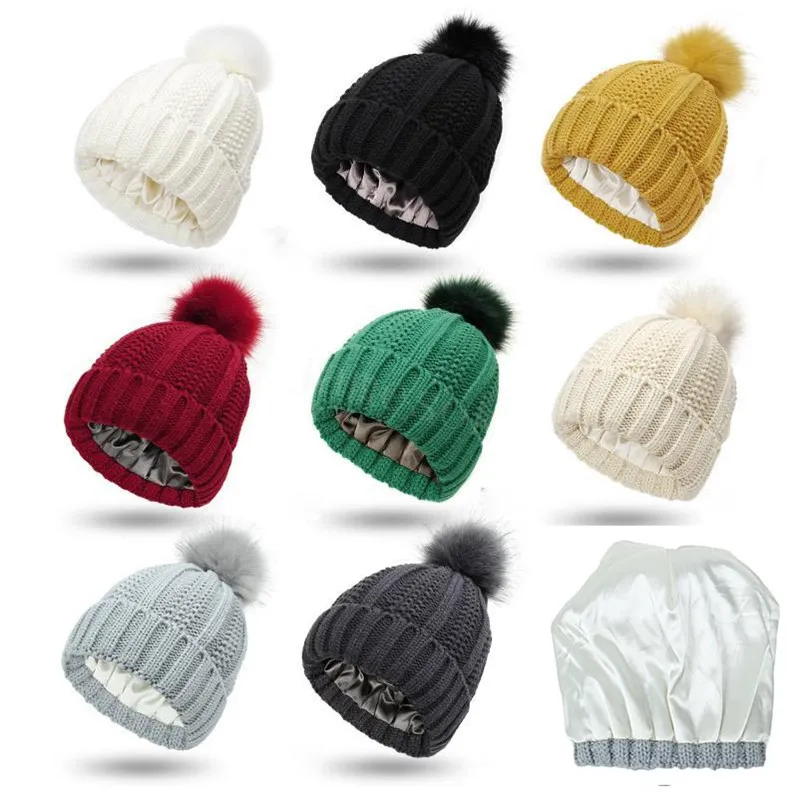 Sombreros de fiesta Proteger el estilo del cabello sedoso y elástico Mujeres Pom Ball Beanie Invierno Cálido Sombrero de punto Navidad Festivo DD719