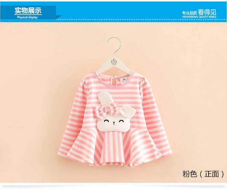 Kids Tops Fashion Spring Autumn Long Sleeve O-Neck Cute Rabbit Bow Striped Patchwork Baby Tees Little Child Girls T Shirts (6)