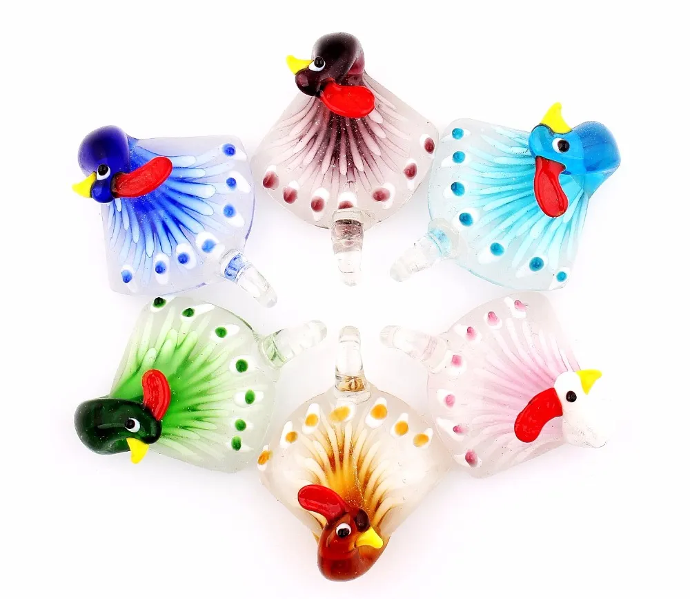 Groothandel 6 stks Handgemaakte Murano Lampwork Glas Mix Kleur Pauw Hanger Fit Ketting Sieraden Geschenken