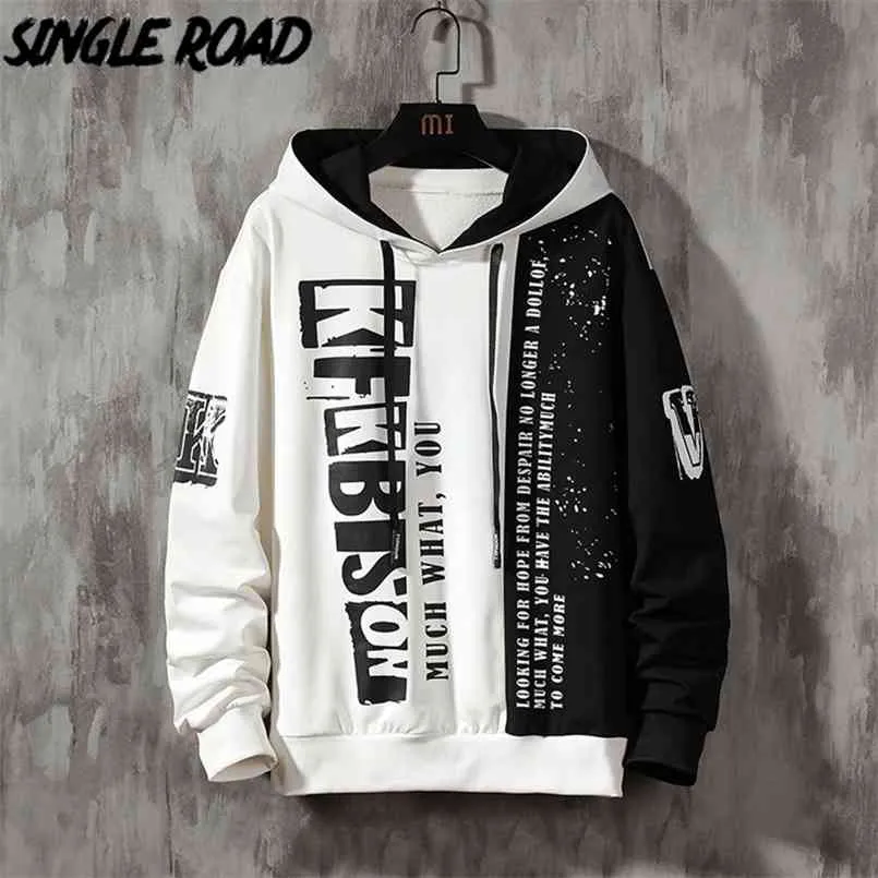 Single Road Mens Hoodies Mannen Grafische Patchwork Sweatshirt Hip Hop Japanse Streetwear Harajuku Witte Oversized Hoodie Heren 210819