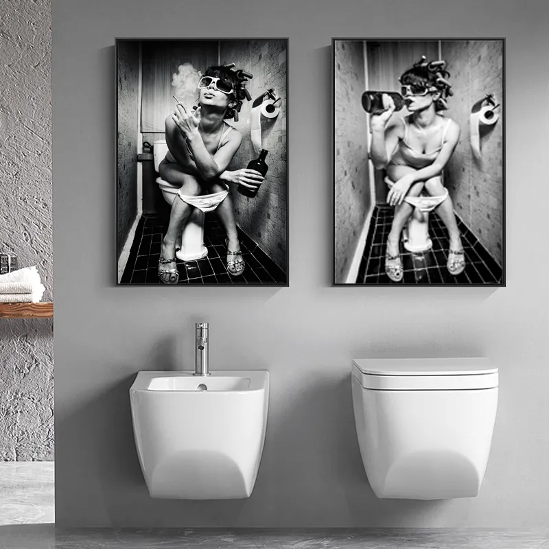 Sexy vrouw poster drinken rookmeisje muur kunst foto's voor woonkamer toilet badkamer toilet wijk home decor portret prints