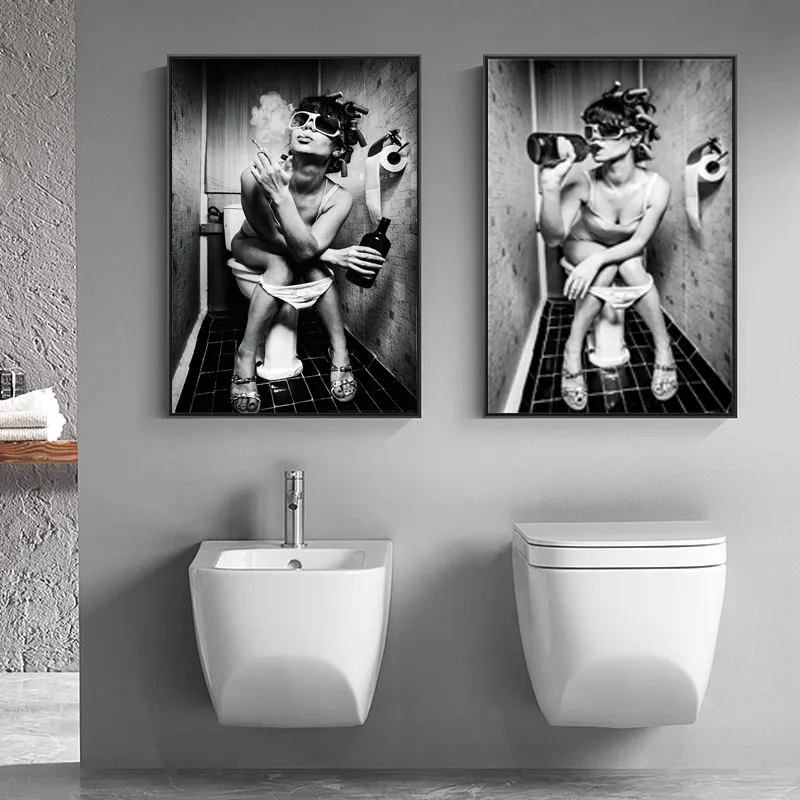 Sexy Frau Poster trinken Rauchen Mädchen Wand Kunst Bilder für Wohnzimmer Toilette Badezimmer Toilette Home Decor Porträt Drucke