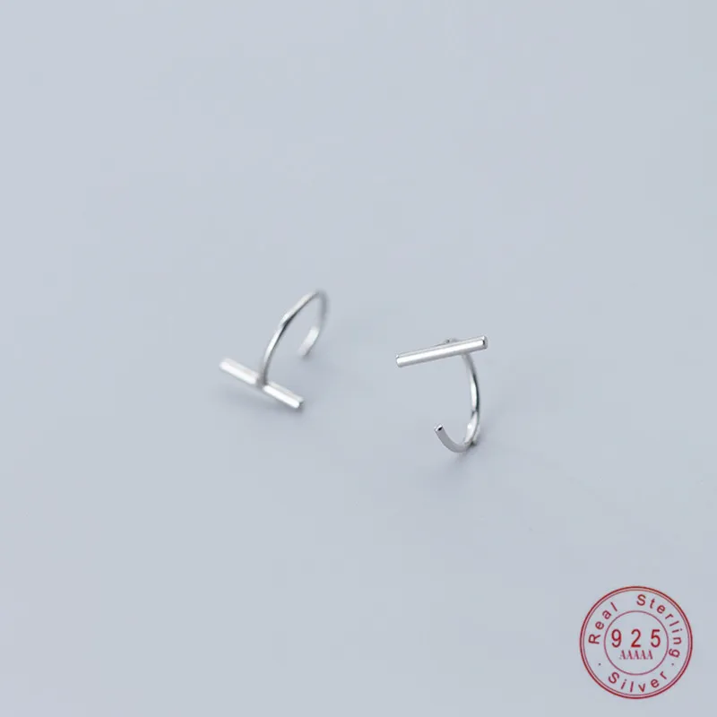 WANTME Simple Korean Big C-shaped Stud Earrings for Women Real 100% 925 Sterling Silver Punk T-Bar Jewelry Gift Drop 210507