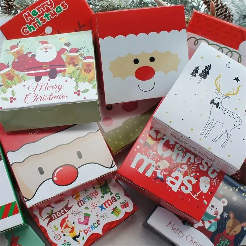 14 * 14 * 5cm 10 pcs Feliz Natal Papai Noel caixa caixa cookie macaron presentes festa de aniversário embalagem 211108