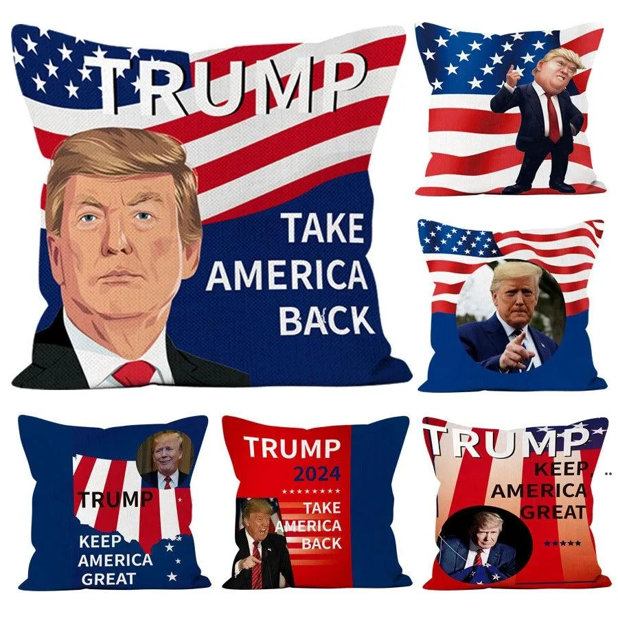 Trump 2024 Sierkussen Case Amerikaanse Vlag Onafhankelijkheid Dag Geschenken Party Home Sofa Car Kussensloop RRA9191