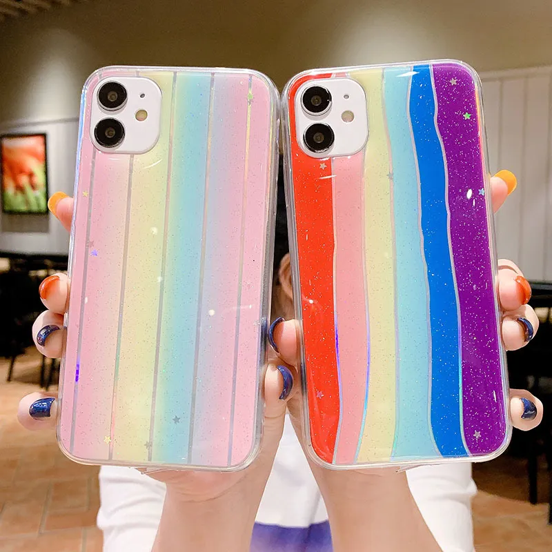 Regenbogen Bunte Handyhüllen für Huawei P40 Lite P30 P20 Mate 30 20 Pro Honor 30 20 Flexibler gefalteter Ständer Weiche rückseitige Abdeckung