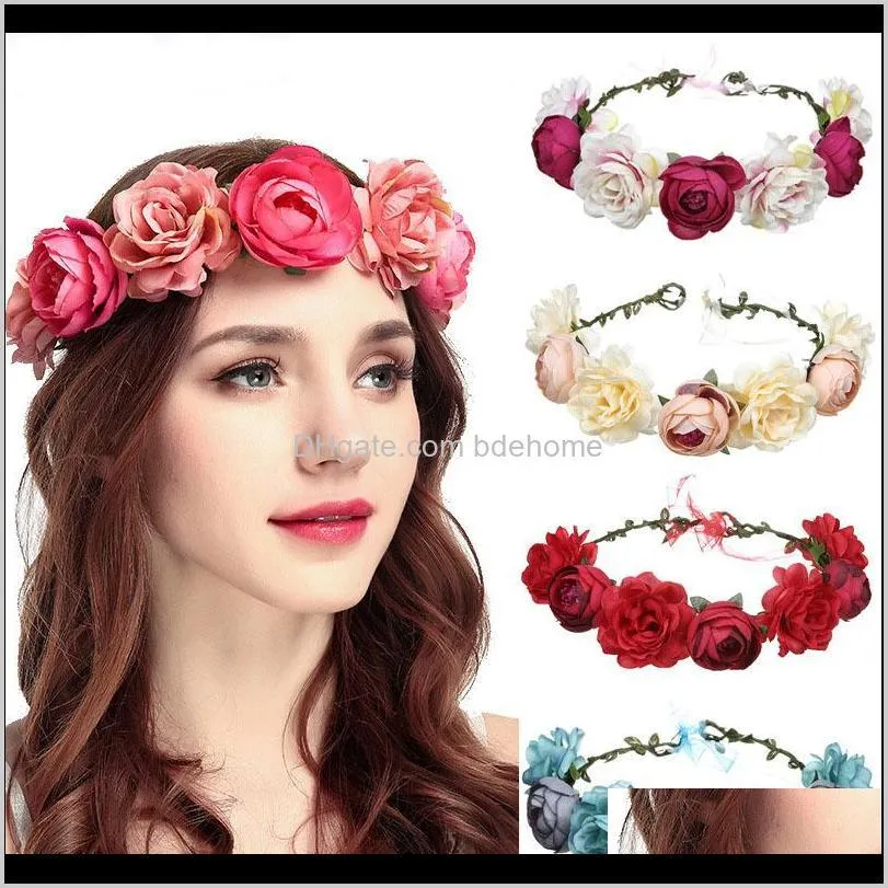 amazon top seller 2019 charming fancy beauty women headdress flower wholesale custom rose garland bridal garland