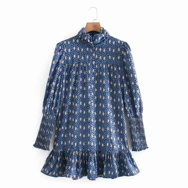 Femmes Femmes Léopard Print Turtleneck Mini Robe Femme Longue Manches Vêtements Casual Lady Loose Vestido D7229 210430