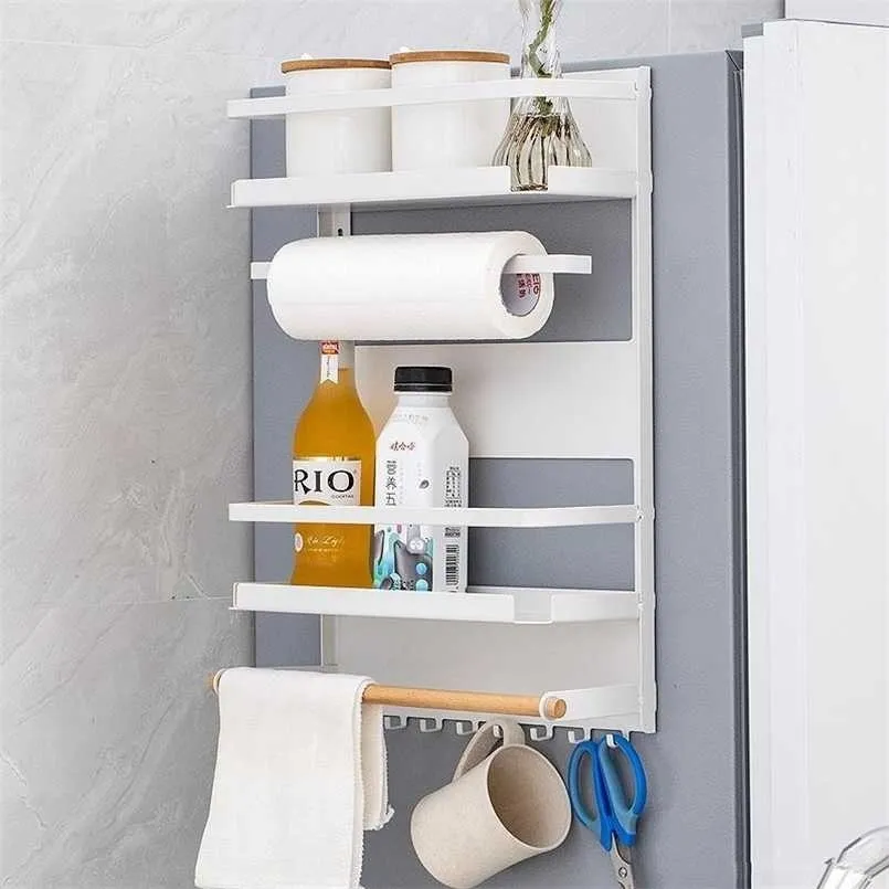 Magnet Fridge Shelf Paper Towel Roll Holder Magnetic Storage Rack Spice Hang Decorative Metal Kitchen Organizer 211112