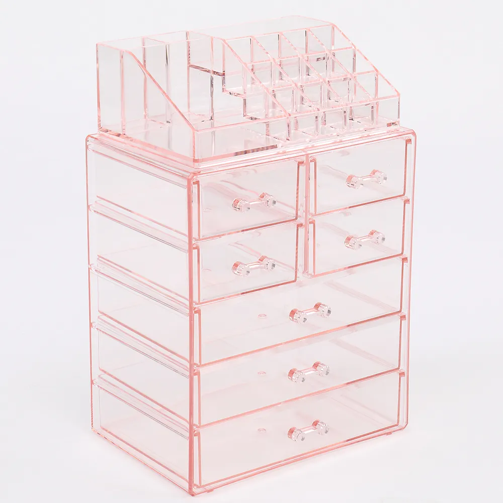 2pcs / Set Cosmétiques acryliques Les tiroirs de stockage comprennent 1 rack avec plusieurs compartiments et une armoire