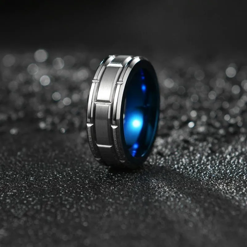 Cluster Rings Tungsten Men Ring 8Mm Brick Pattern Brushed Bands For Him Simple Wedding Jewelry Size 8-12259N