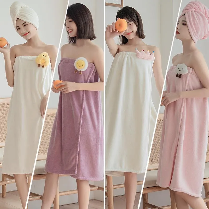 Towel Cartoon Dolls Can Wear Bath Towels For Women Household Coral Fleece Skirt Adult Tube Top Absorbs Water And Quick Drying