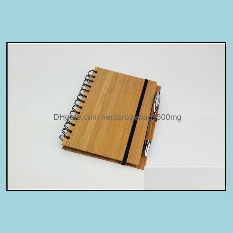 Wood Bamboo Cover Notebook Spiral Notepad With Pen 70 sheets recycled lined paper SN1659