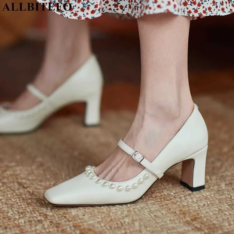 ALLBITEFO taglia 33-43 string bead design morbido in vera pelle donna tacchi scarpe moda scarpe da festa scarpe tacco alto tacchi alti 210611