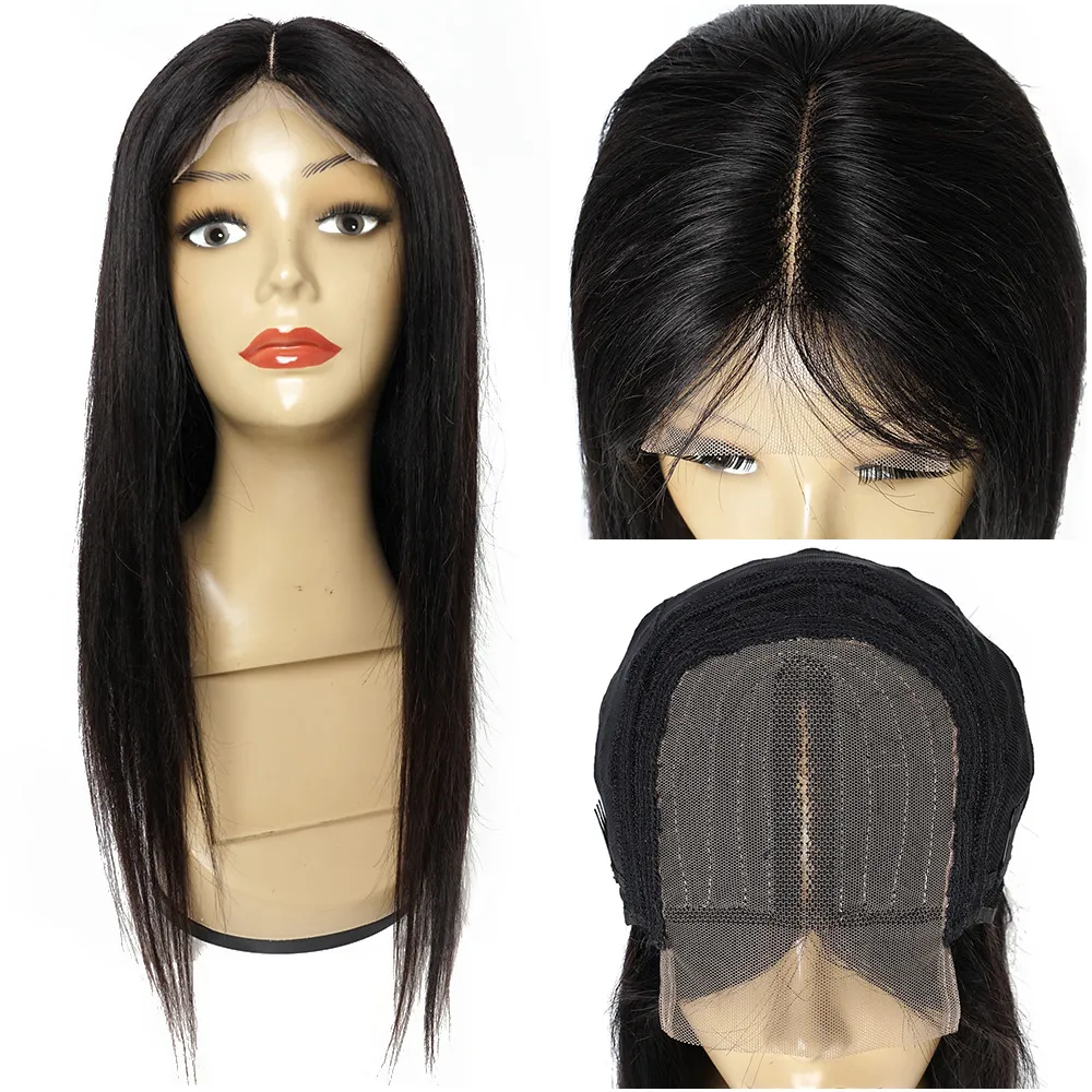 Perruque Lace Wig 4x1 T, cheveux naturels indiens, densité 150%, 14-32 pouces, partie centrale, pré-épilée avec cheveux de bébé