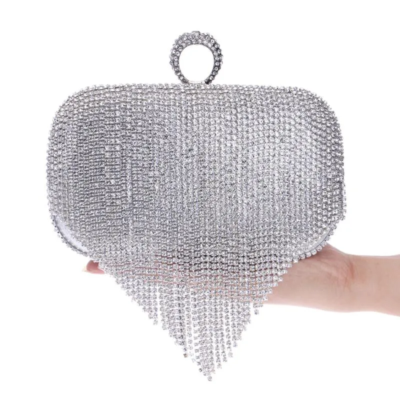 Abendtaschen 2022 Quaste Strass Fingerring Diamanten Hochzeit Handtaschen Frauen Tageskupplung Mini Geldbörse Tasche mit Kette Gemischte Farbe245x