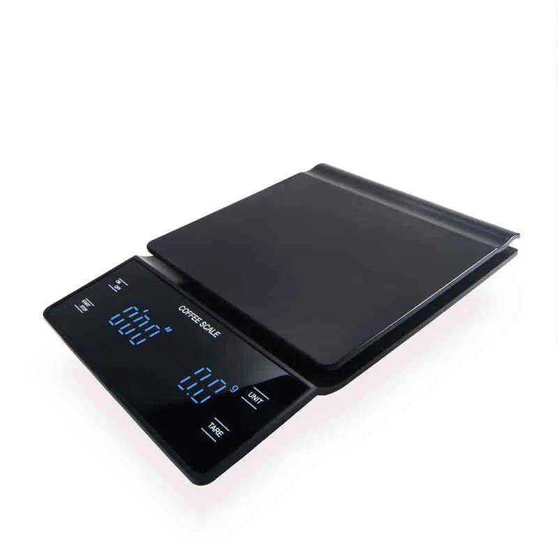3 кг / 0,1 г Электронная кофемасляная шкала с таймером Высокоточность Цифровая кухня Кухонные масштабы Пищи Вес Баланс рукой Универсальный светодиодный дисплей 211221