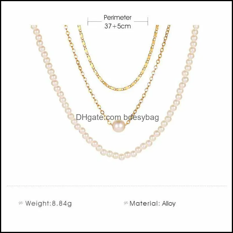 15pcs/Lot Europe Fashion Pearl Beaded Necklaces Multi Layer Women Alloy Clavicle Chain Three Layer Trend Pendant Necklaces Jewelry