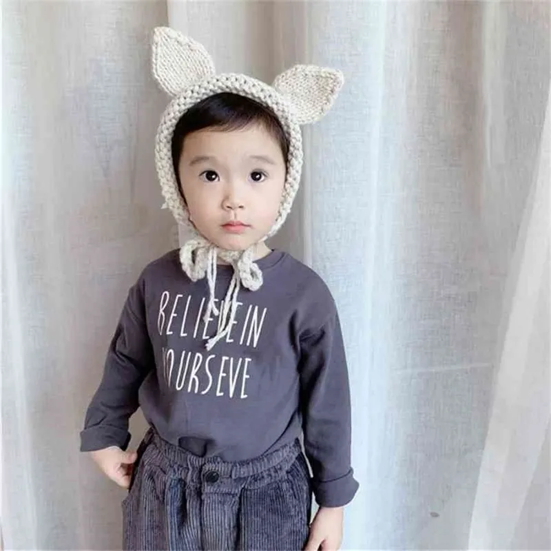 Herbst Ankunft Mädchen Langarm Brief T-shirt Kinder Koreanische Design Tops Kleidung 210528