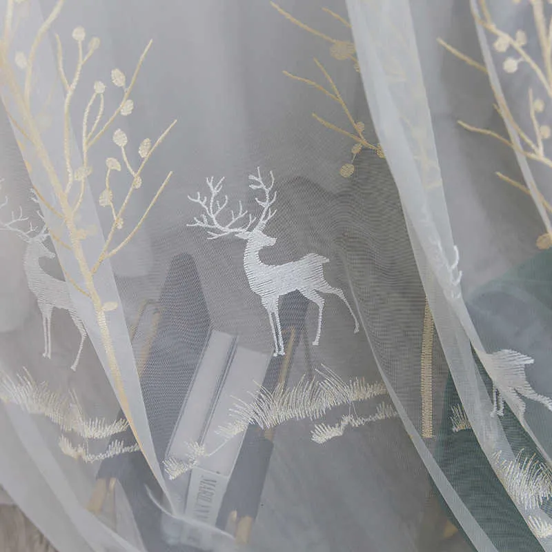 Nordic elk белый вышивка тюль занавес для детской комнаты занавесная спальня гостиная окна 210712