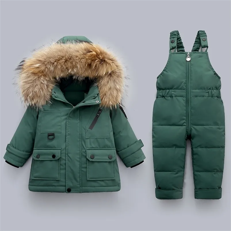 -30 Kinder Daunenbekleidung Sets Kinder Winterjacke Kleinkind Mädchen Warme Overalls 0-4 Jahre Baby Jungen Mantel 210916
