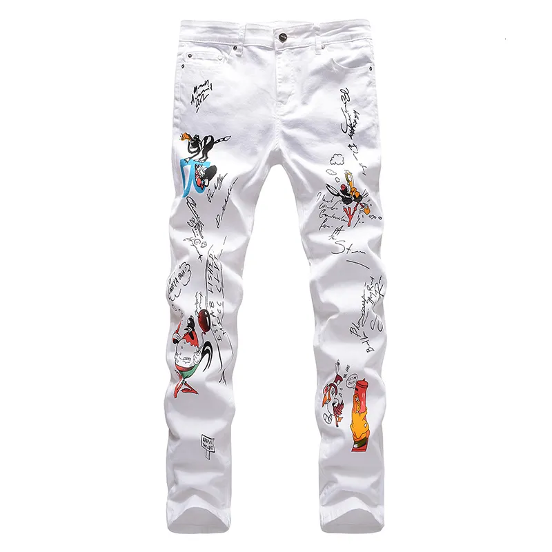 Jeans para hombre Personaje de dibujos animados blanco Pantalones vaqueros  Impresos Moda Animal Dibujo Dibujo delgado