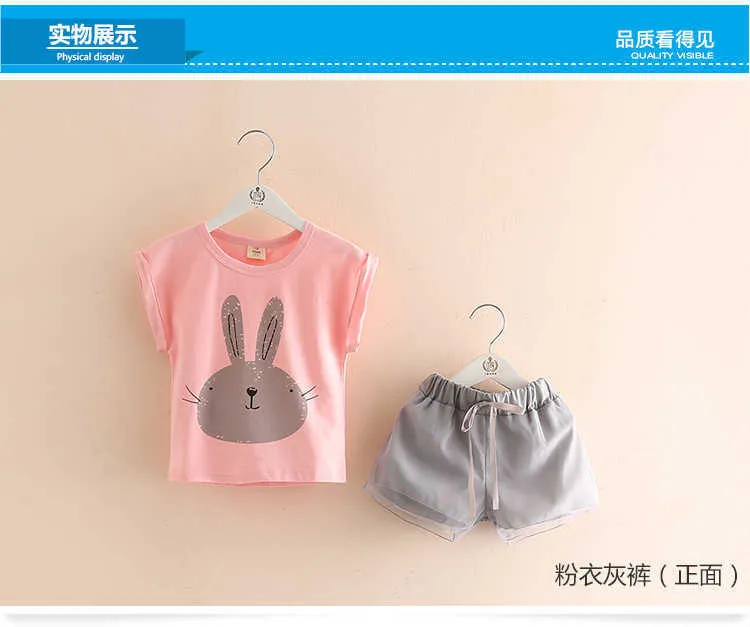 Girls Clothing Set Summer 2-10 Years Old Kids Baby Girl Cartoon Rabbit Print T Shirt+Shorts Sports 2 Piece Outfits Suit Set (6)