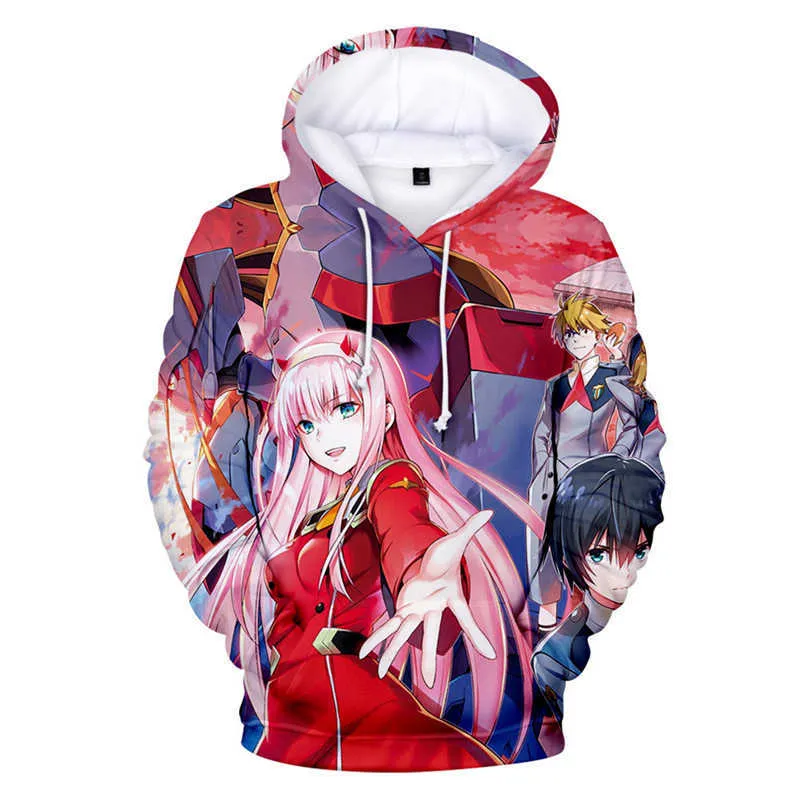 Darling i Franxx 3D-skrivet hoodies anime tjej noll två mode sweatshirt män kvinnor hoodie hajuku cosplay topps coat unisex y0804