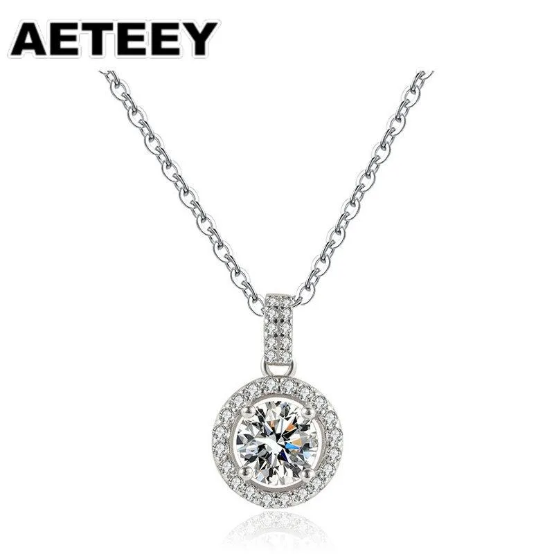 Classic 100% 925 Sterling Silver Created Moissanite Pendant Round Shape Necklace Anniversary Wedding Jewelry Women Gifts JE-04 Chains