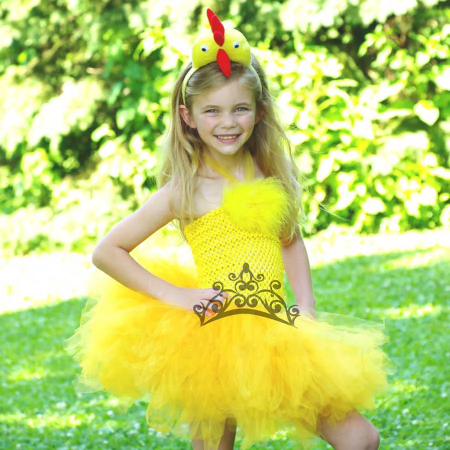 Yellow Chicken Girls Tutu Dress with Headband Animal Baby Girls Birthday Party Dress Up Halloween Children Cosplay Costume (7)