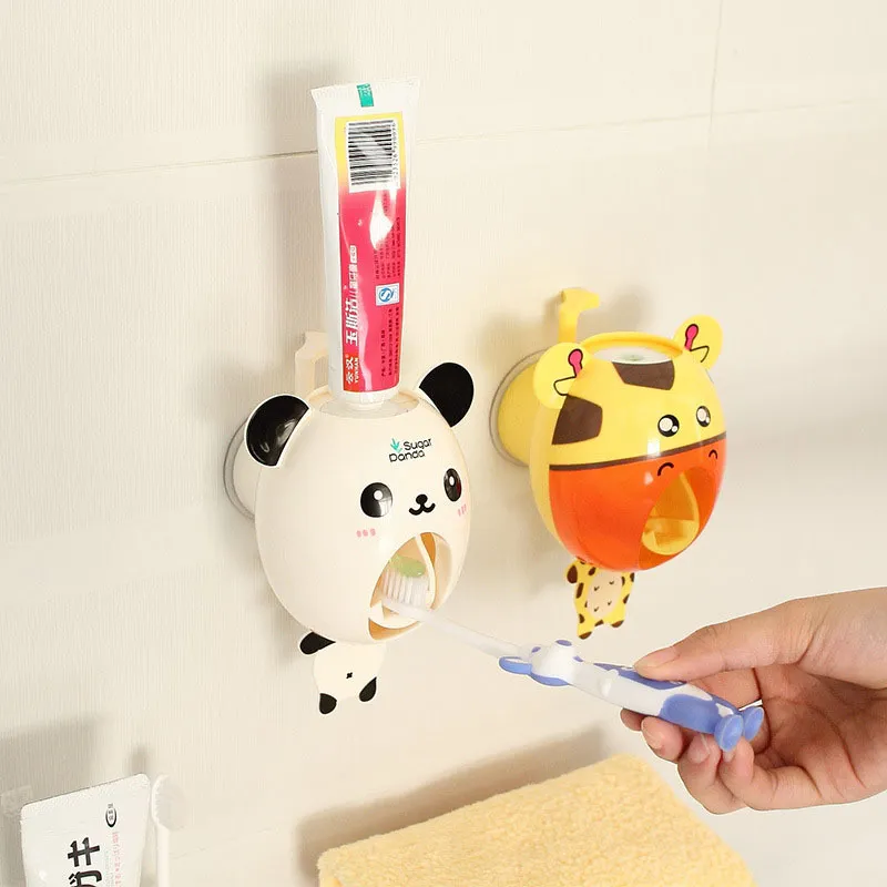 Sucker Automatique Automatique Dentifrice Dentifrication Distributeur Squeezer Porte-brosse à dents Set Coupe de la salle de bains pour enfants 210322