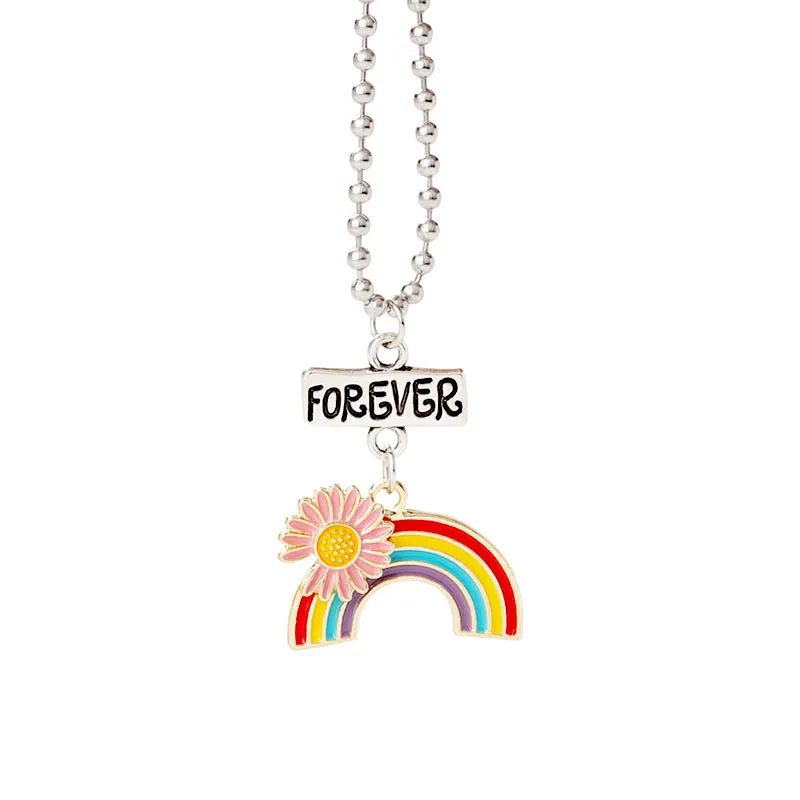 Fashion Daisy Rainbow Necklace Enamel Cartoon Kids Good Friends Forever Pendant Necklaces Jewelry Gift