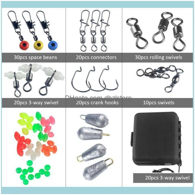 177pcs Crank Hook Snaps Rolling Swivel Fishing Connector & Luminous Beads Sinker Tackle Boxes Accessories Kit